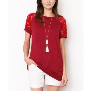 Red Lace-Sleeve Tunic